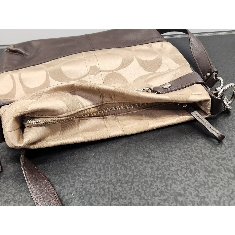 Coach Signature Leather Sateen Tan Brown F18862 Crossbody Bag Convertible Strap